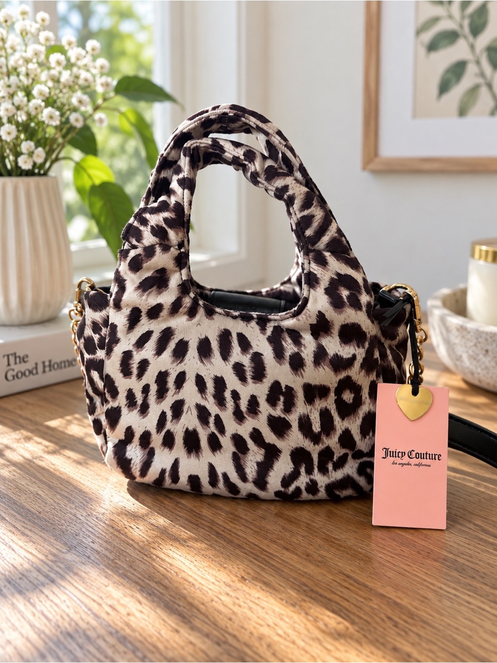 Juicy Couture Snow Leopard Bow Dup Mini Tote Crossbody Bag NWT - Picture 2 of 8